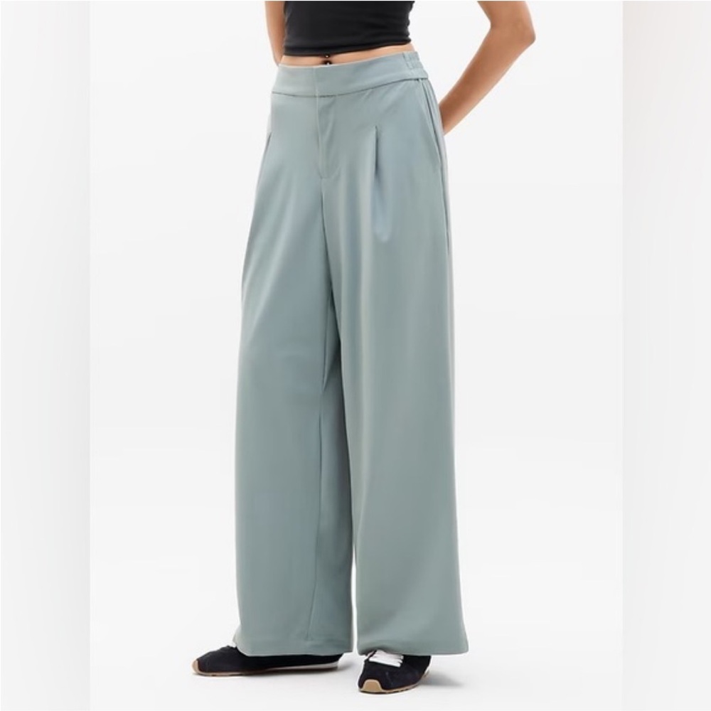 ATHLETA Pinnacle Wide-Leg High-Rise Trousers in Nickel Grey-Green NWT